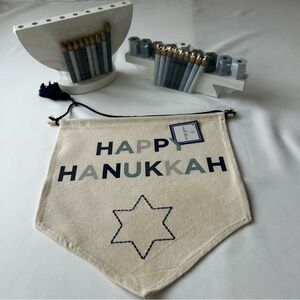 Wooden Countdown Menorah with Candles and Banner